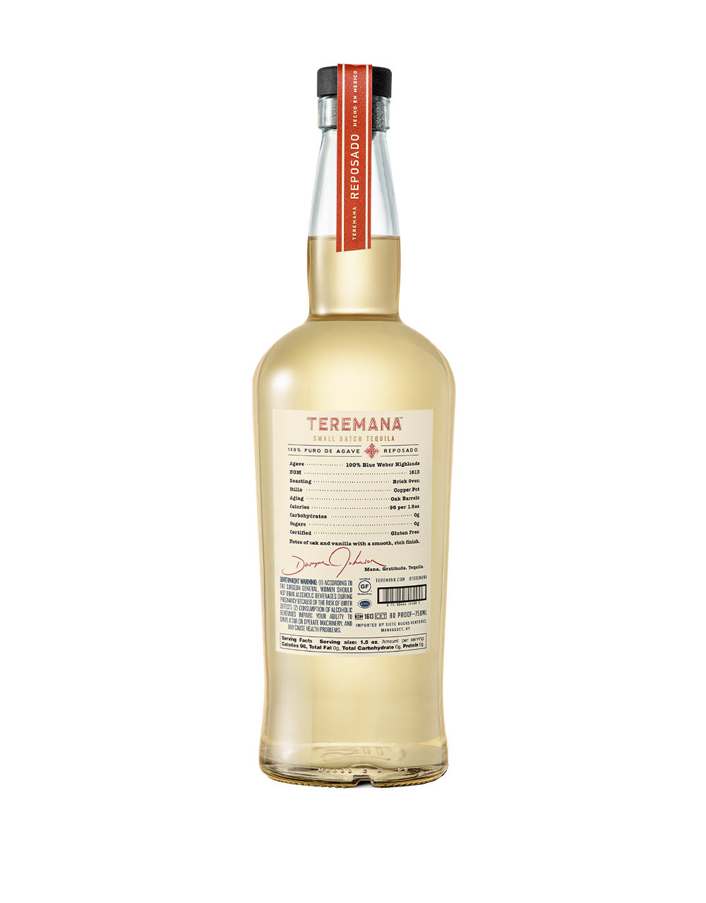 Teremana Tequila Reposado back of bottle