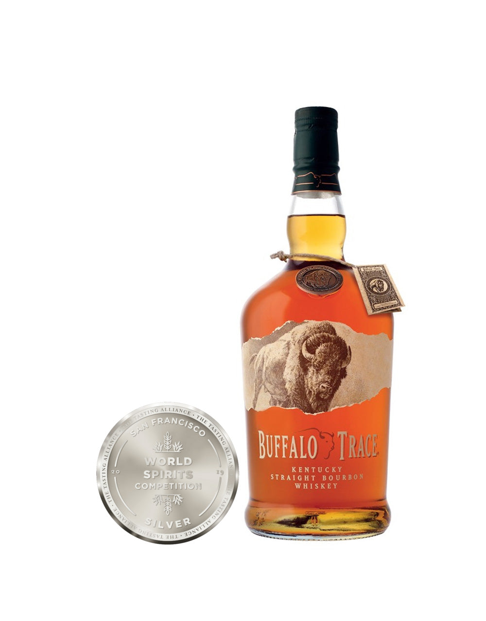 Buffalo Trace Kentucky Straight Bourbon bottle and awards