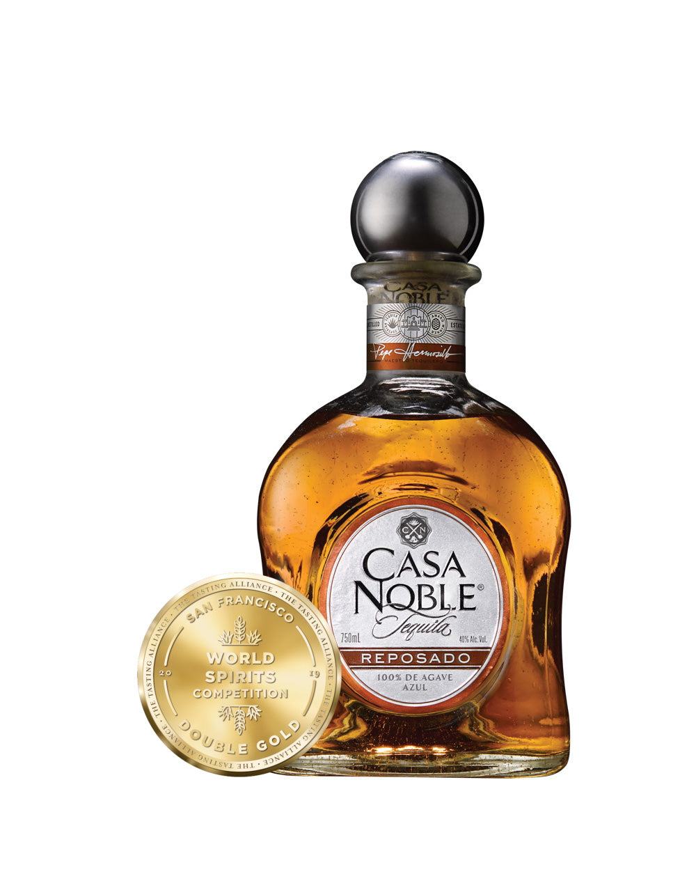 Casa Noble Tequila Reposado bottle and awards