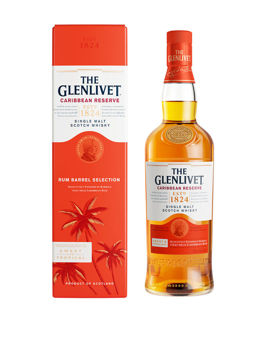 The Glenlivet Caribbean Reserve Single Malt Scotch Whisky bottle and box