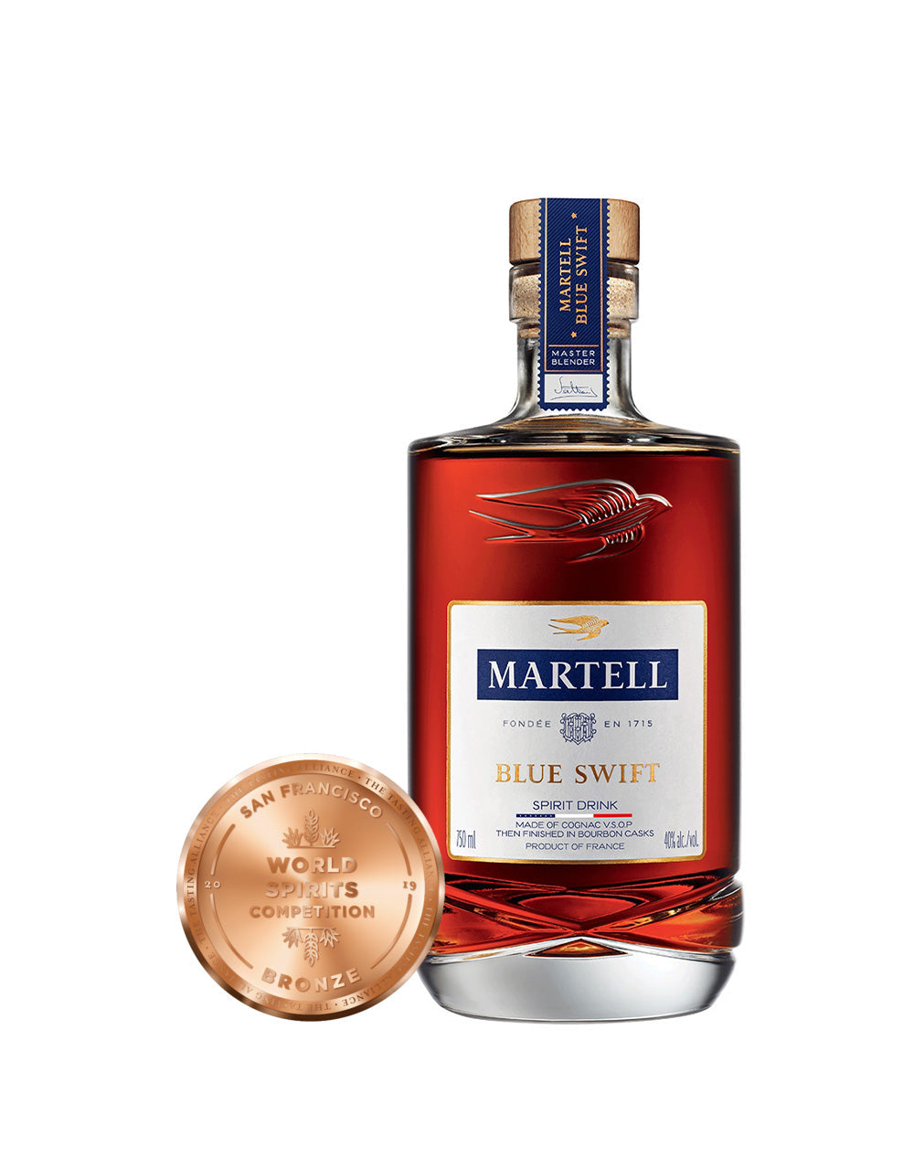 Martell Blue Swift Cognac bottle and award